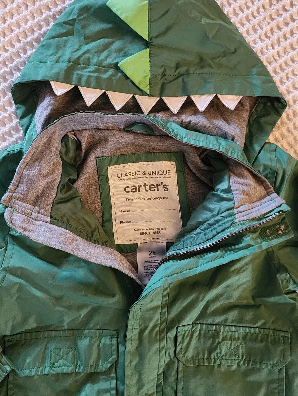 Carter's Green Dinosaur Hunter Hooded Raincoat
